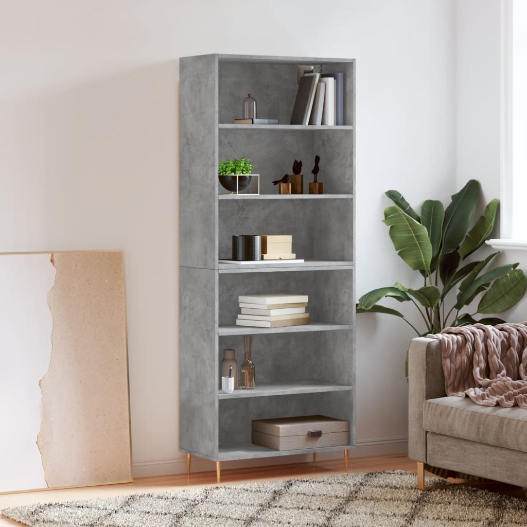Visoka komoda siva betona 69,5x32,5x180 cm konstruirano drvo