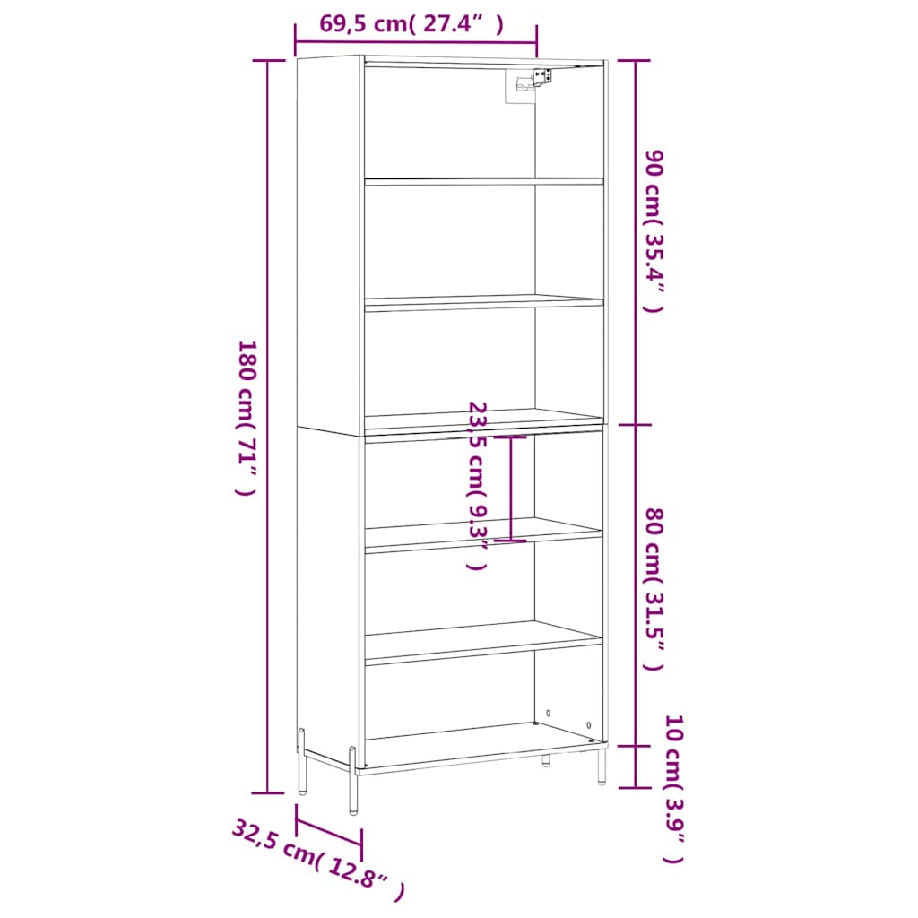 Visoka komoda crna 69,5 x 32,5 x 180 cm od konstruiranog drva