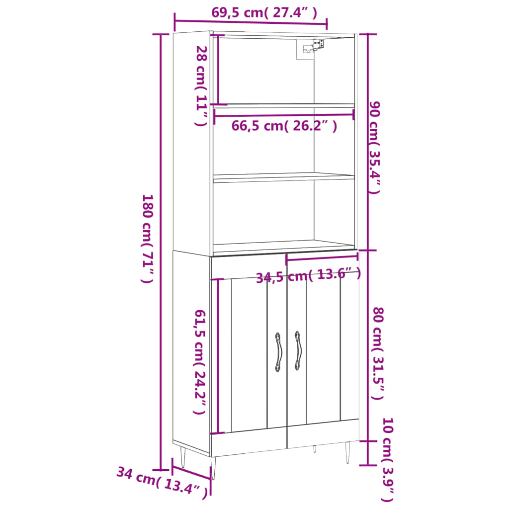 Visoka komoda hrasta sonome 69,5x34x180cm od konstruiranog drva