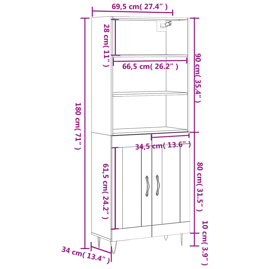 Visoka komoda siva sonome 69,5x34x180 cm od konstruiranog drva