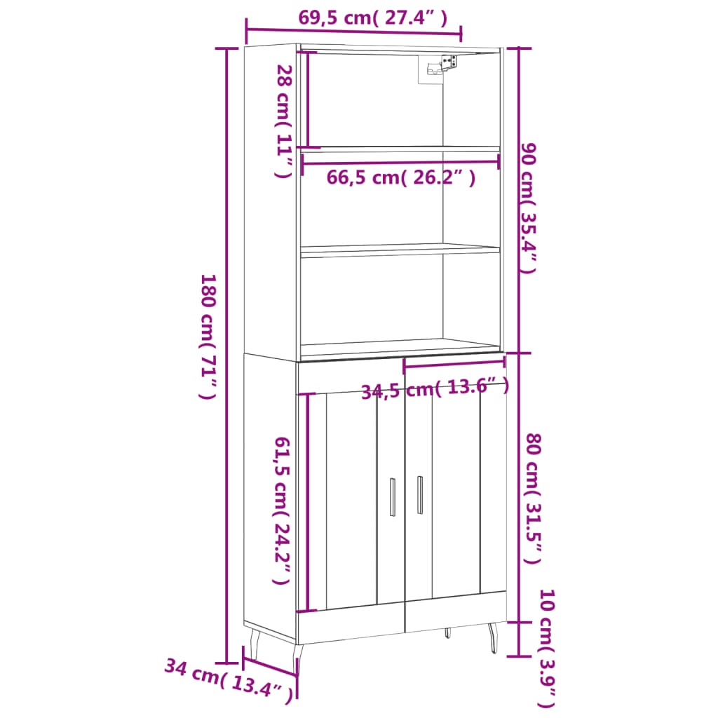 Visoka komoda hrasta sonome 69,5x34x180cm od konstruiranog drva