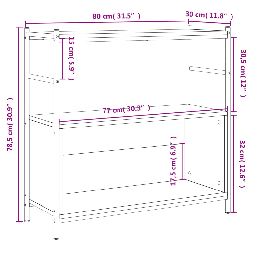 Regal za knjige crni 80x30x78,5 cm konstruirano drvo i željezo