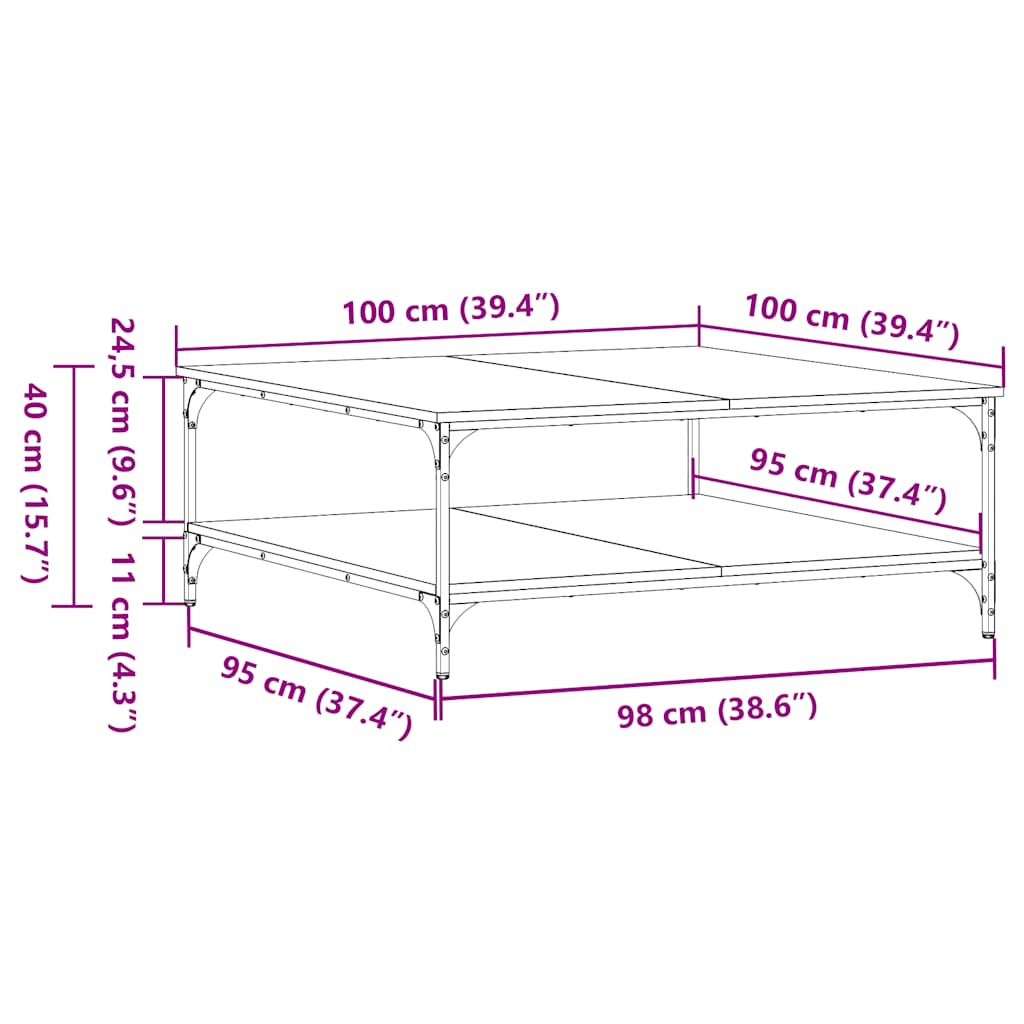 Stolić za kavu crni 100 x 100 x 40 cm od konstruiranog drva