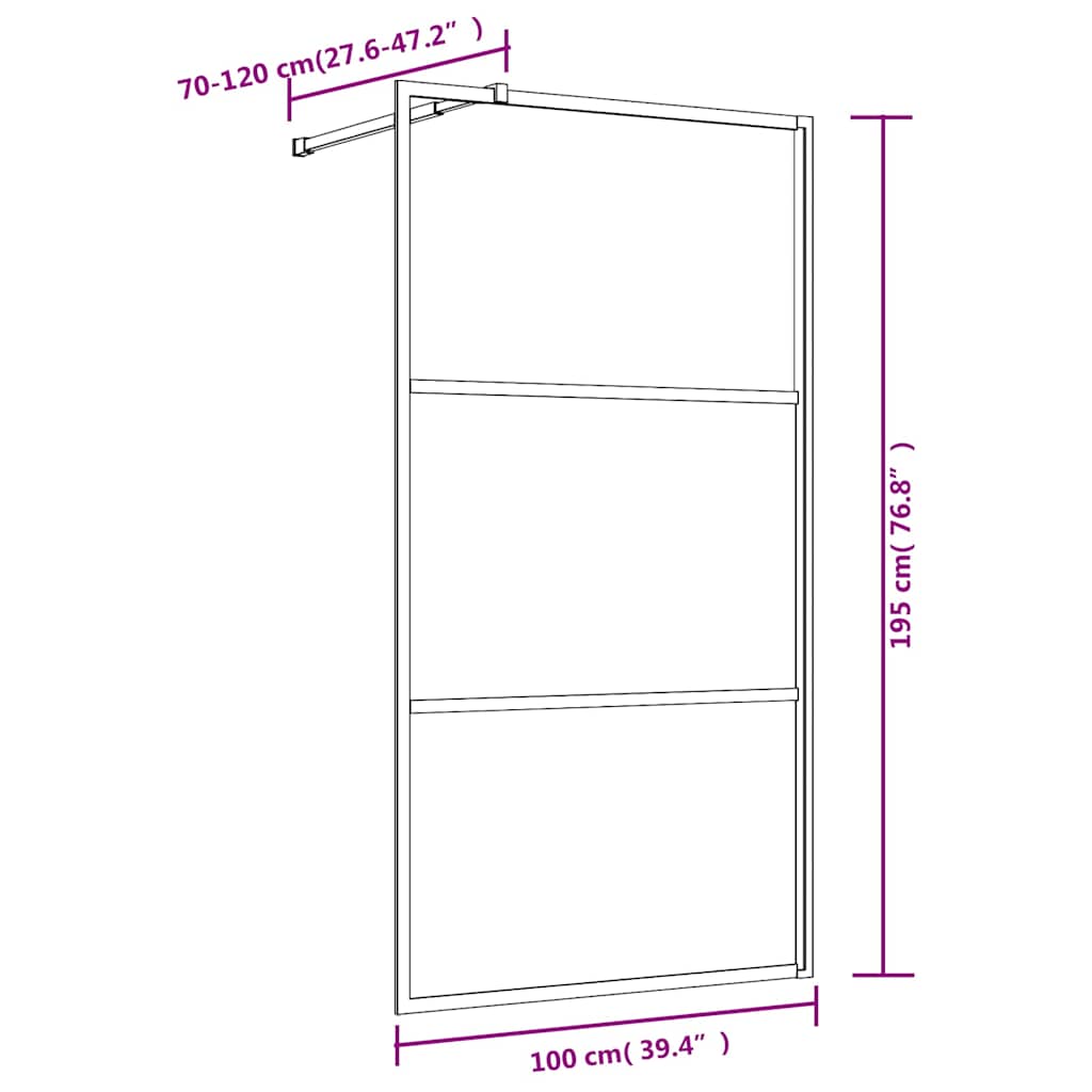Stijenka za walk-in tuš sa staklom ESG zlatna 100 x 195 cm