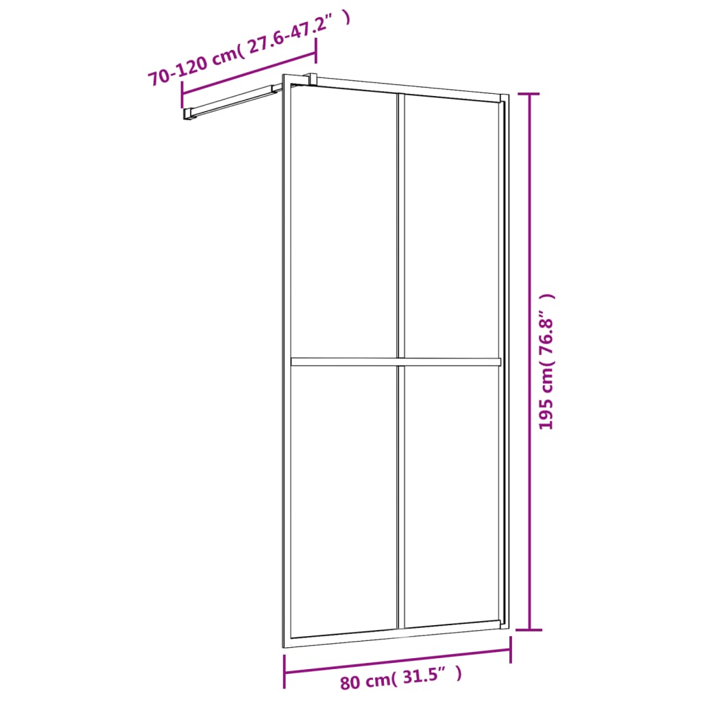 Stijenka za walk-in tuš s prozirnim staklom ESG zlatna 80x195cm
