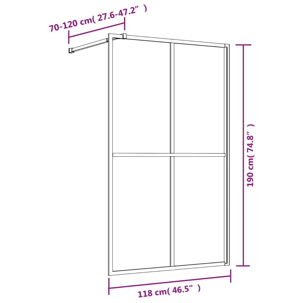 Stijenka za walk-in tuš sa staklom ESG zlatna 118 x 195 cm
