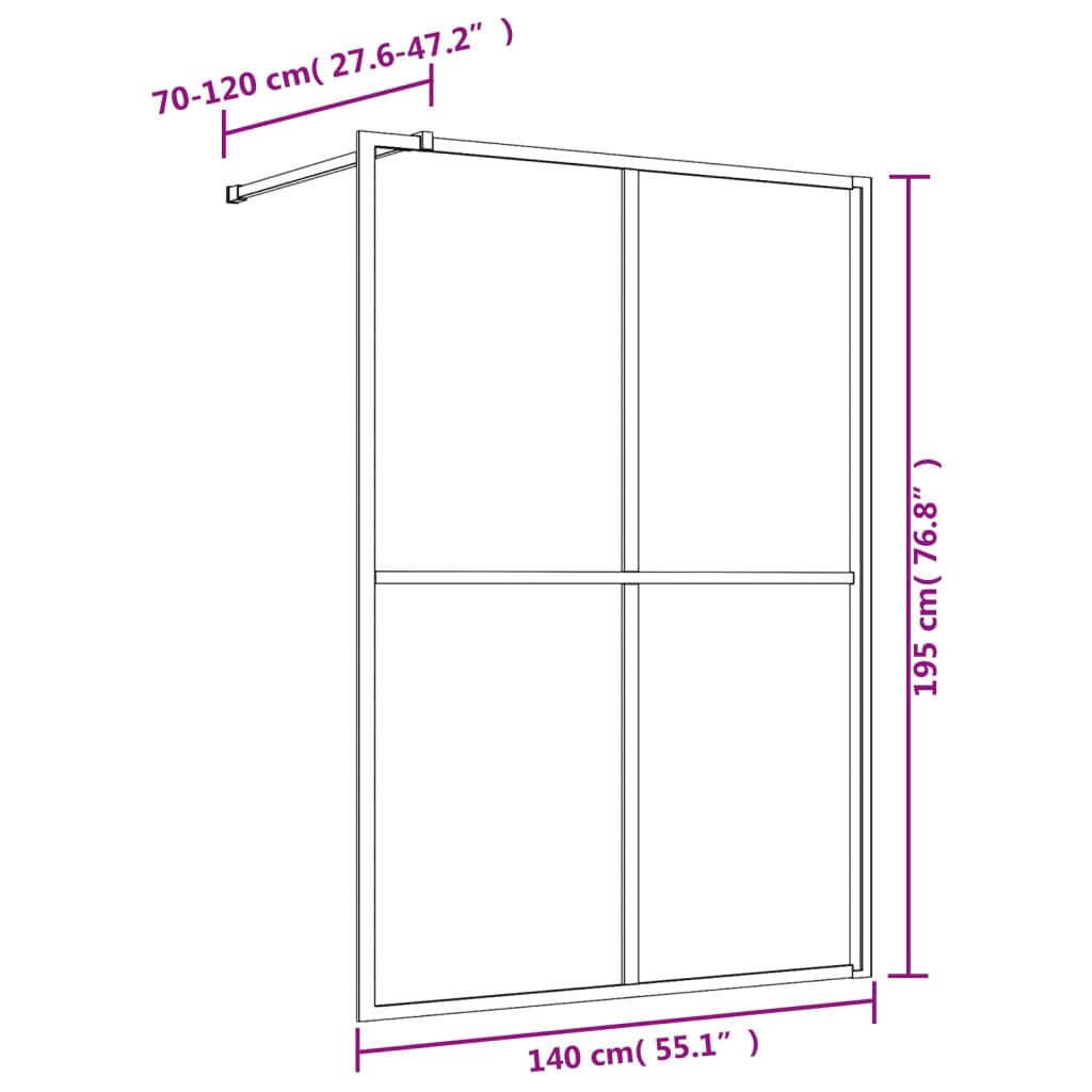 Stijenka za walk-in tuš sa staklom ESG zlatna 140 x 195 cm