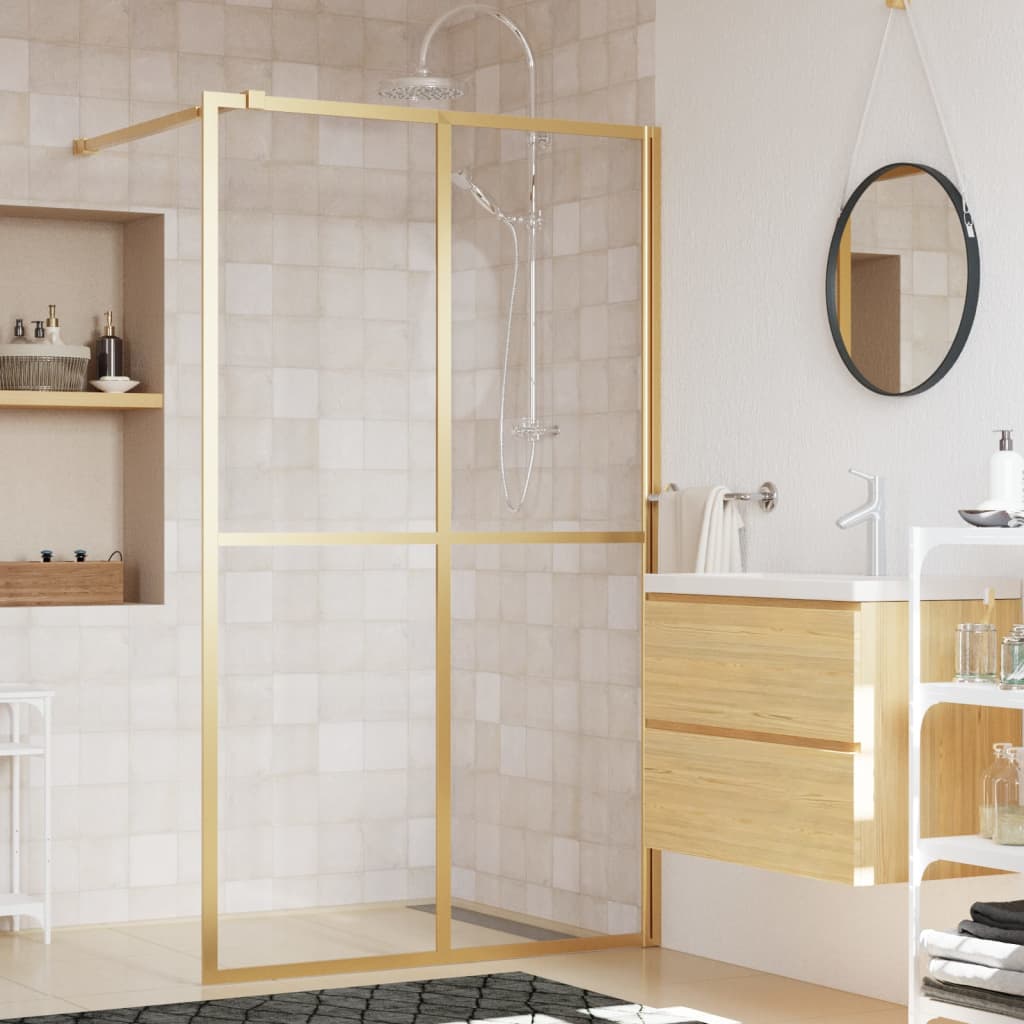 Stijenka za walk-in tuš sa staklom ESG zlatna 140 x 195 cm
