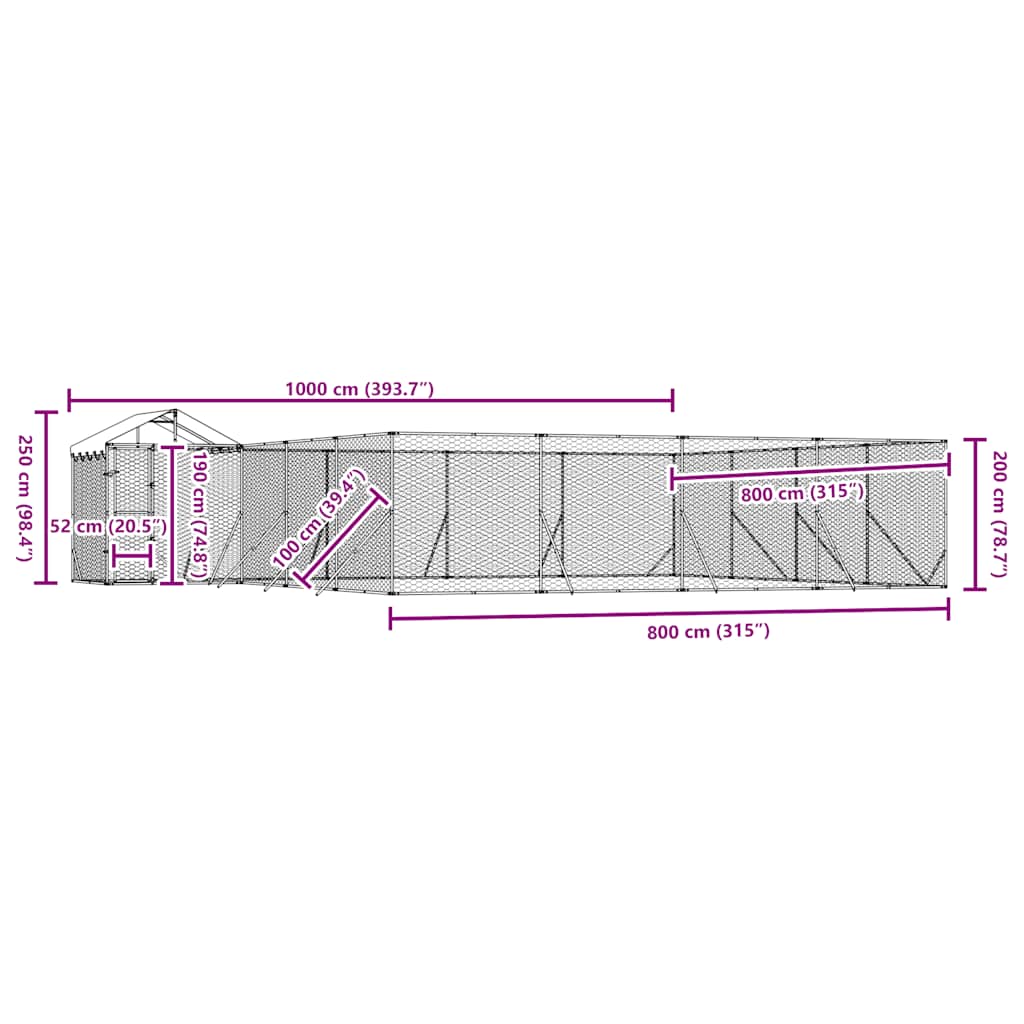Vanjski kavez za pse s krovom srebrni 10x8x2,5m pocinčani čelik