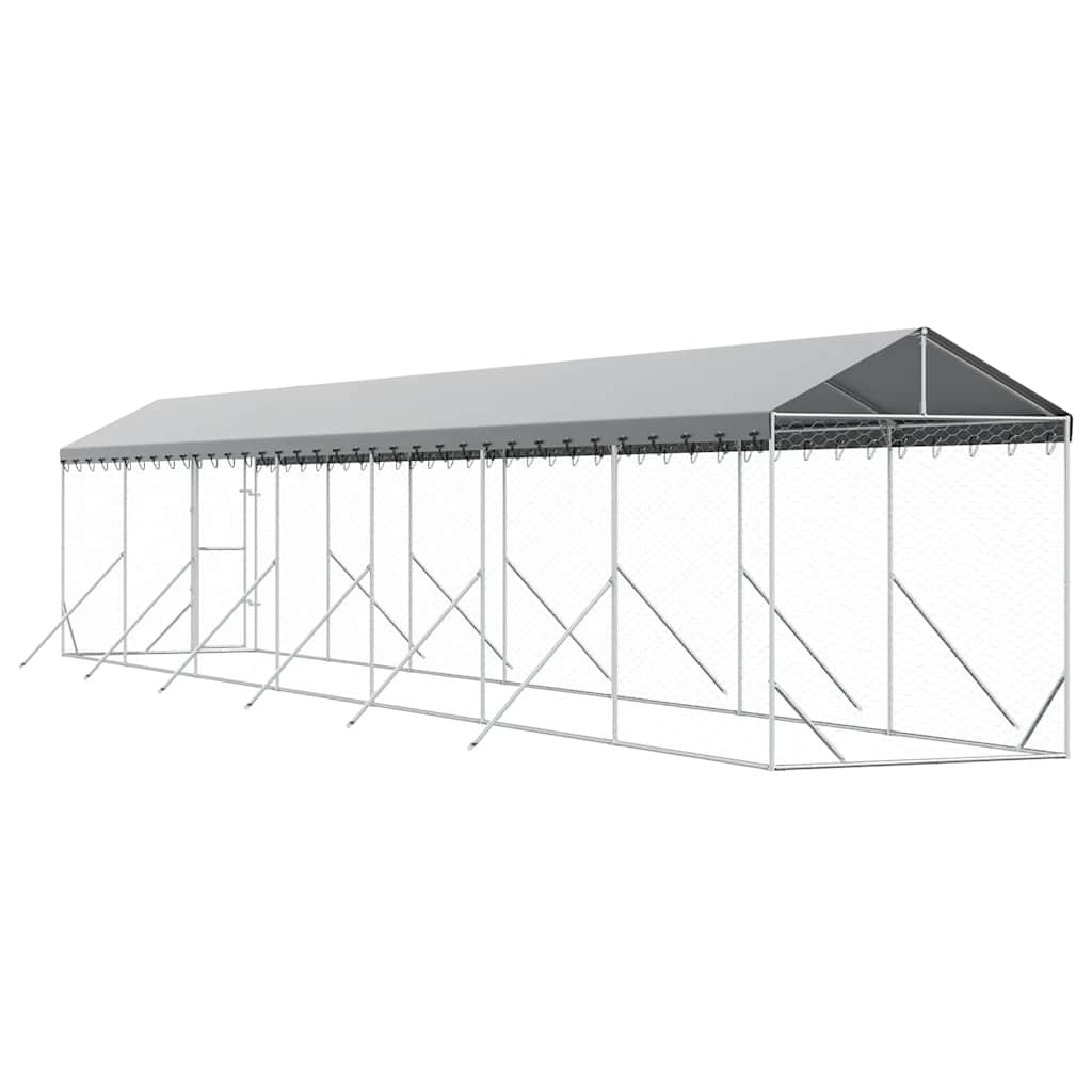 Vanjski kavez za pse s krovom srebrni 2x14x2,5m pocinčani čelik