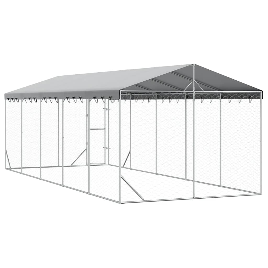 Vanjski kavez za pse s krovom srebrni 3 x 7,5 x 2,5 m čelični