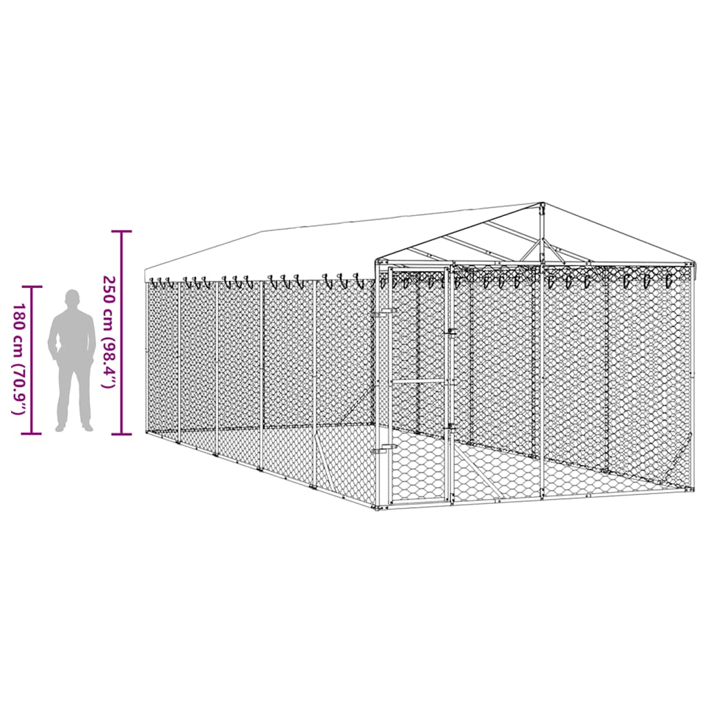 Vanjski kavez za pse s krovom srebrni 3 x 7,5 x 2,5 m čelični