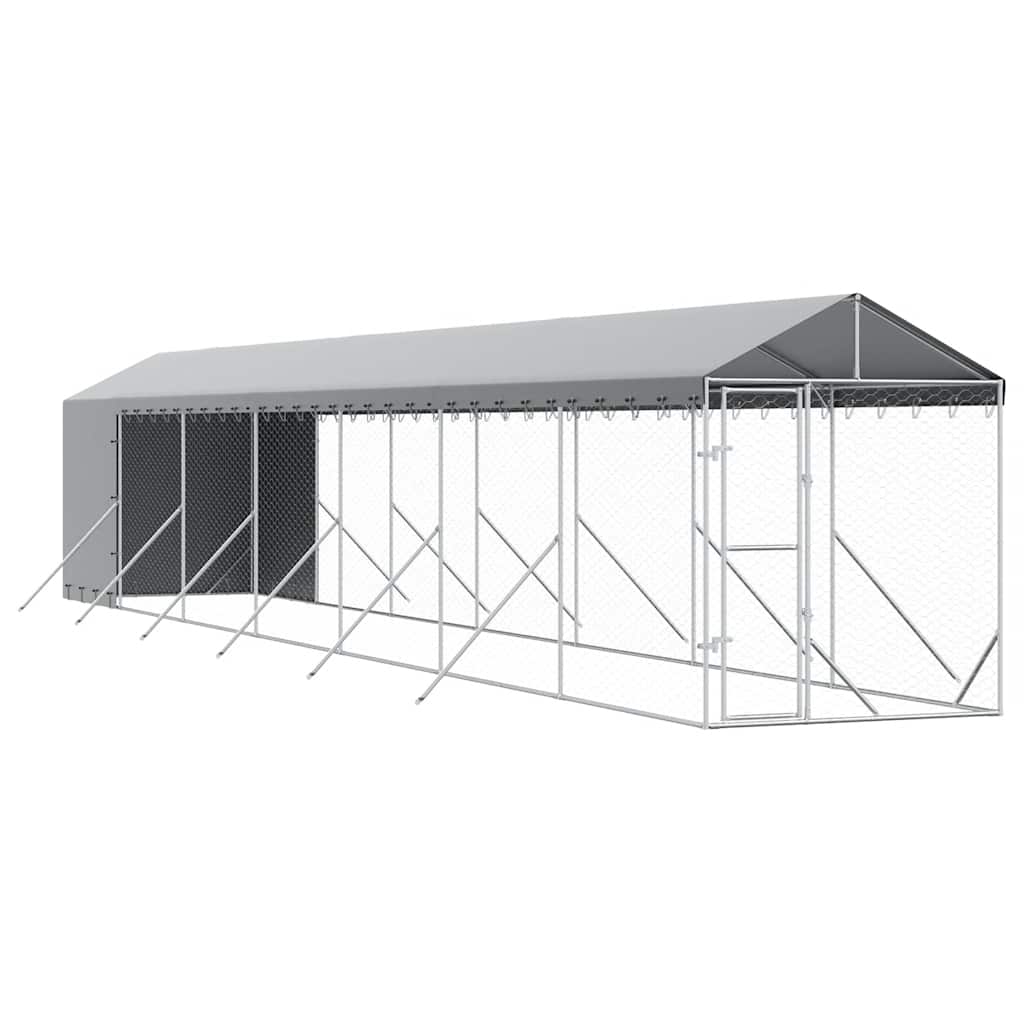 Vanjski kavez za pse s krovom srebrni 2x14x2,5m pocinčani čelik
