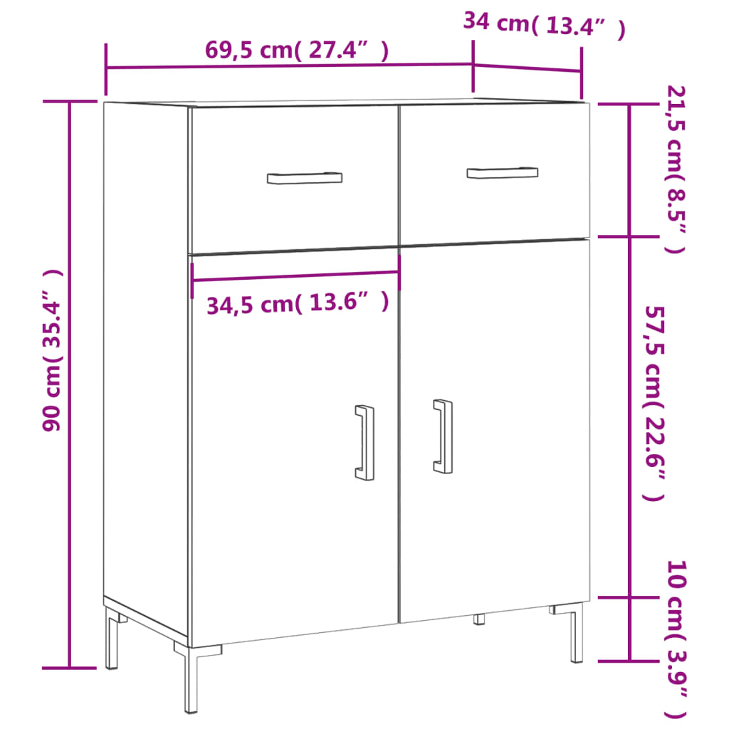 Komoda boja dimljenog hrasta 69,5x34x90 cm konstruirano drvo
