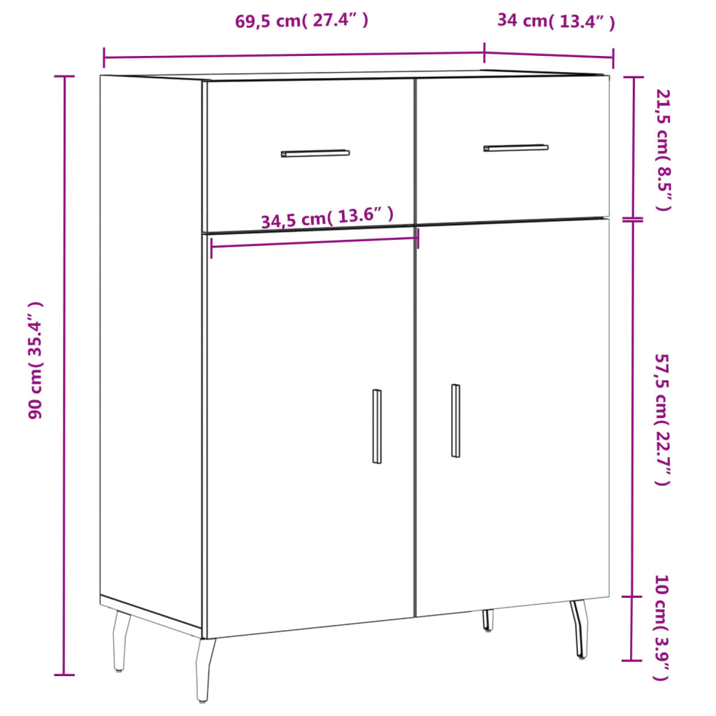 Komoda boja dimljenog hrasta 69,5x34x90 cm konstruirano drvo