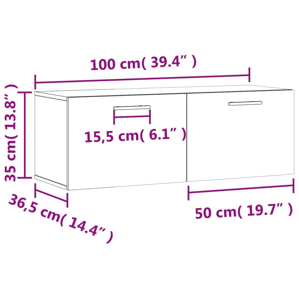 Zidni ormarić bijeli 100 x 36,5 x 35 cm od konstruiranog drva