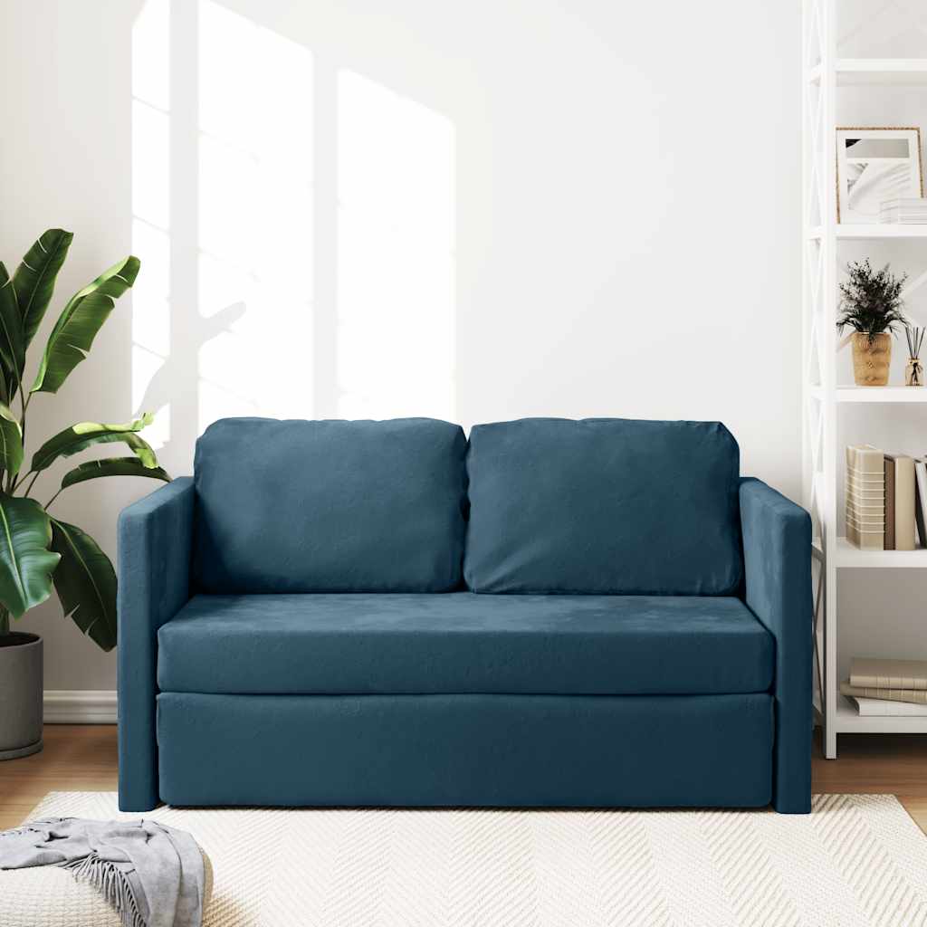 Podni kauč na razvlačenje 2-u-1 plavi 122x204x55 cm baršunasti