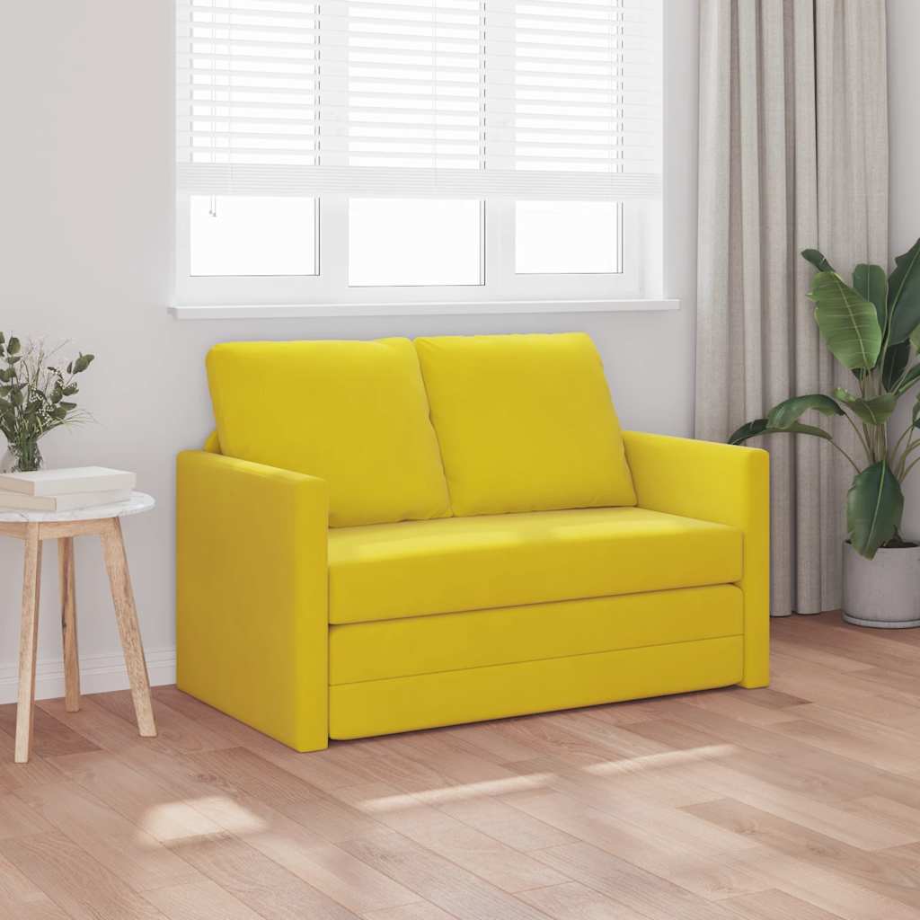 Podni kauč na razvlačenje 2-u-1 tamnožuti 122x204x55 cm baršun