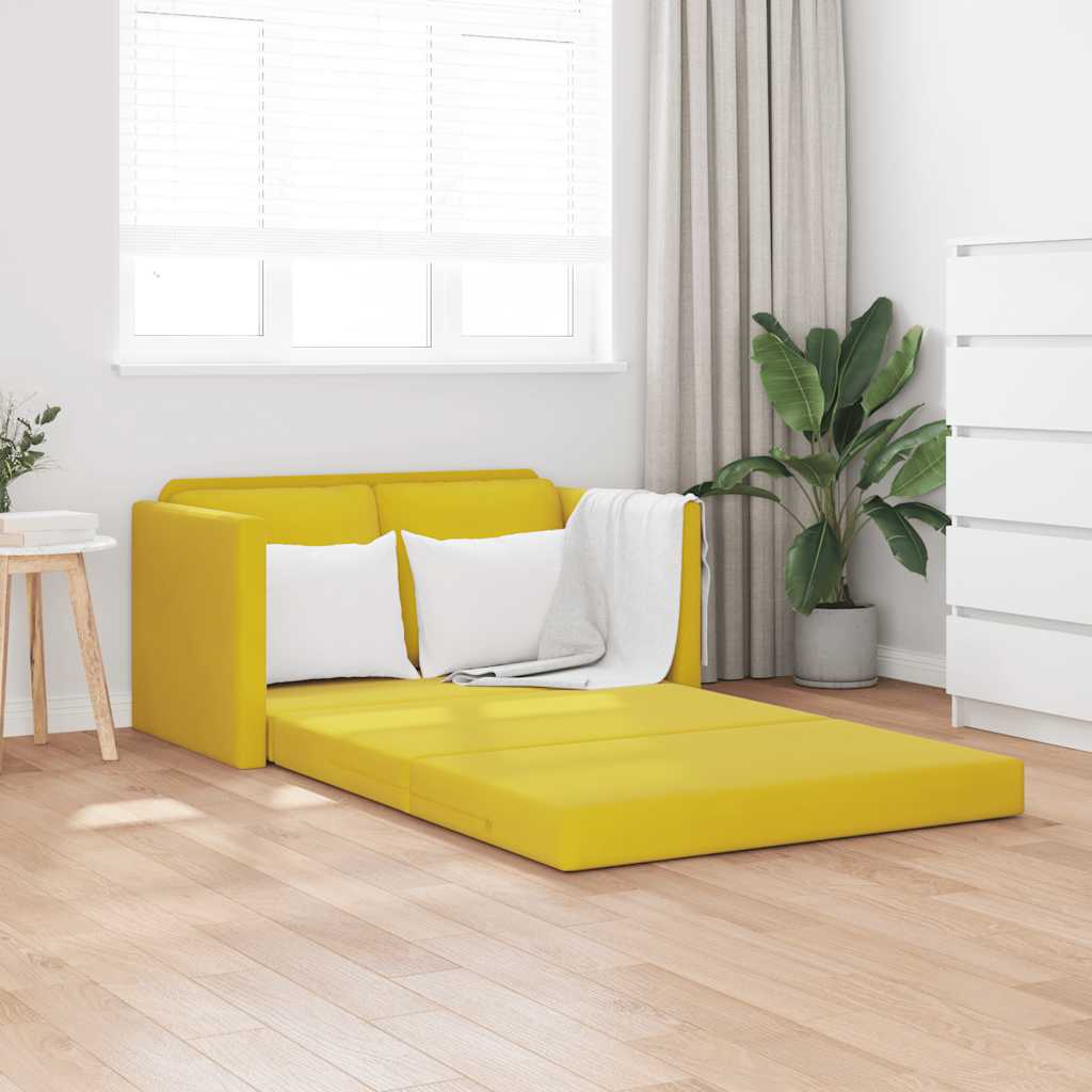 Podni kauč na razvlačenje 2-u-1 tamnožuti 122x204x55 cm baršun