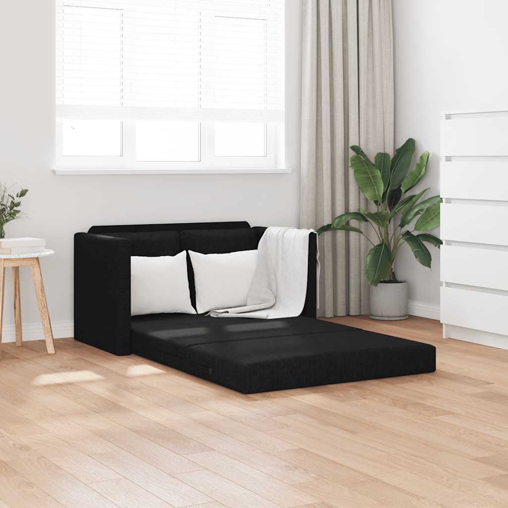 Podni kauč na razvlačenje 2-u-1 crni 112x174x55 cm od tkanine