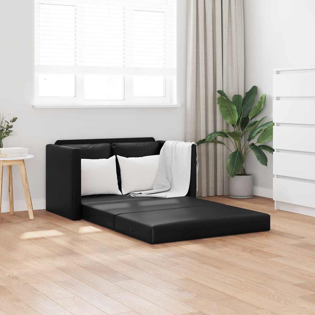 Podni kauč na razvlačenje 2-u-1 crni 112x174x55 cm umjetna koža