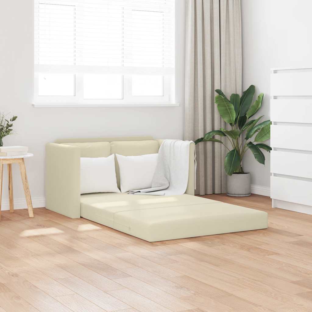 Podni kauč na razvlačenje 2-u-1 krem 112x174x55 cm umjetna koža