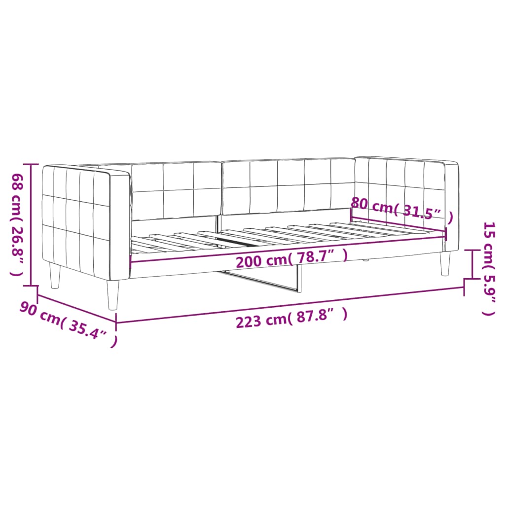 Dnevni krevet tamnosivi 80 x 200 cm baršunasti