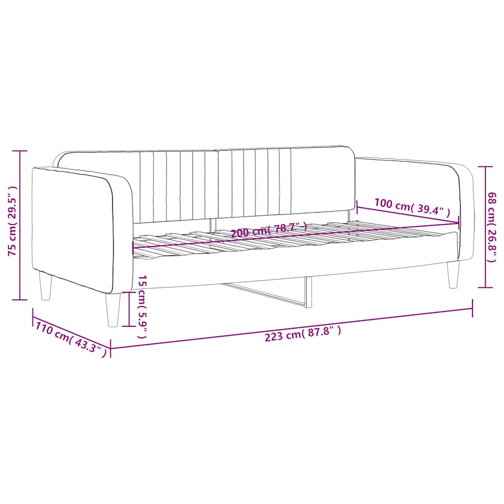Dnevni krevet žuti 100 x 200 cm baršunasti