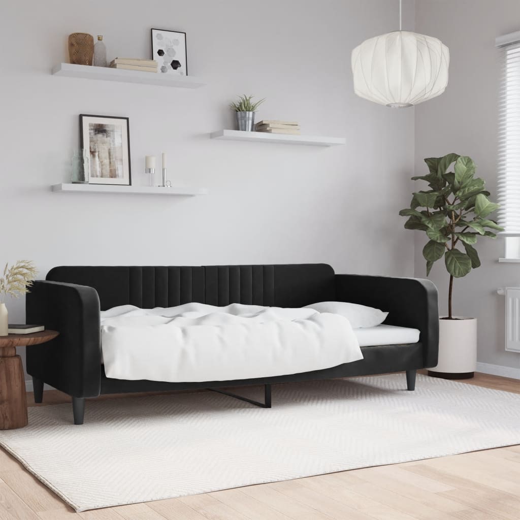 Dnevni krevet crni 90 x 190 cm baršunasti