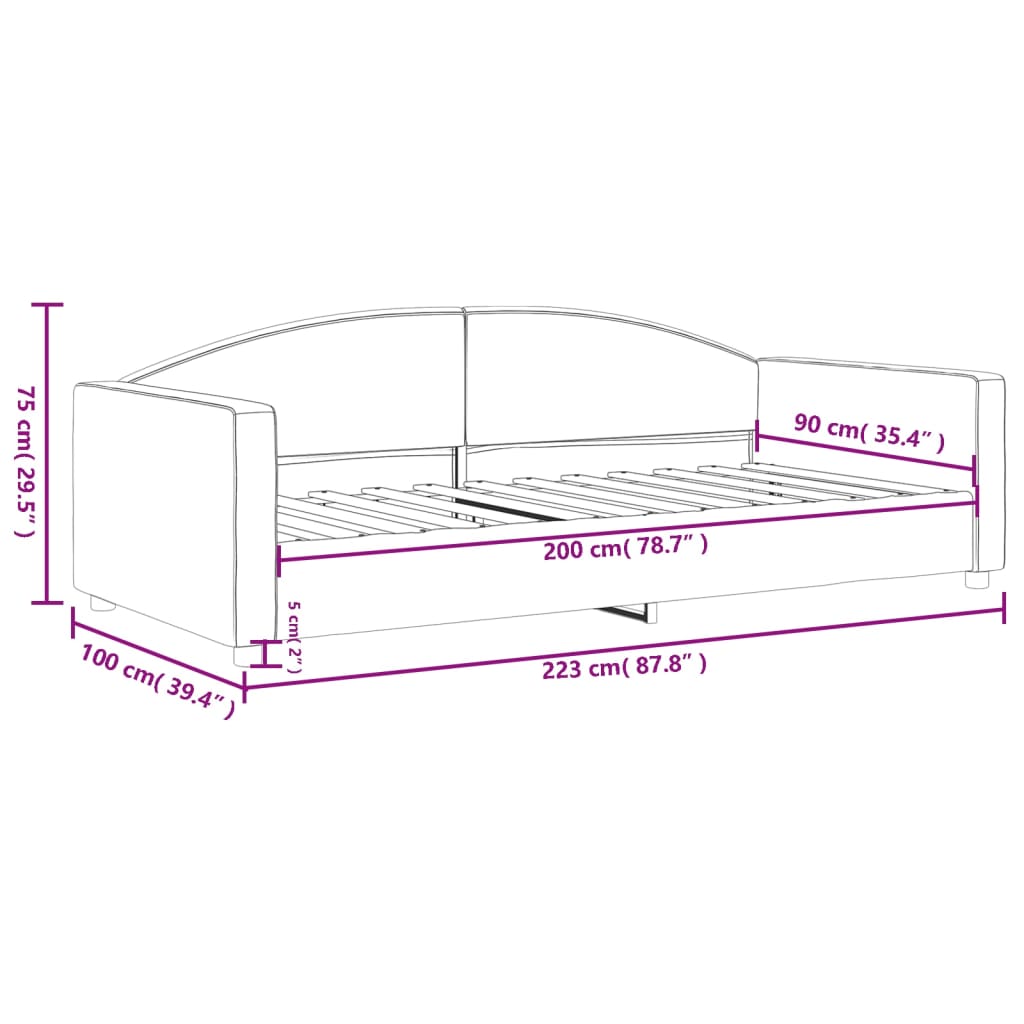 Dnevni krevet crni 90 x 200 cm od tkanine