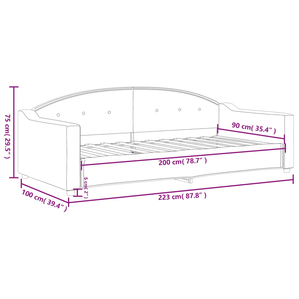 Dnevni krevet crni 90 x 200 cm od tkanine