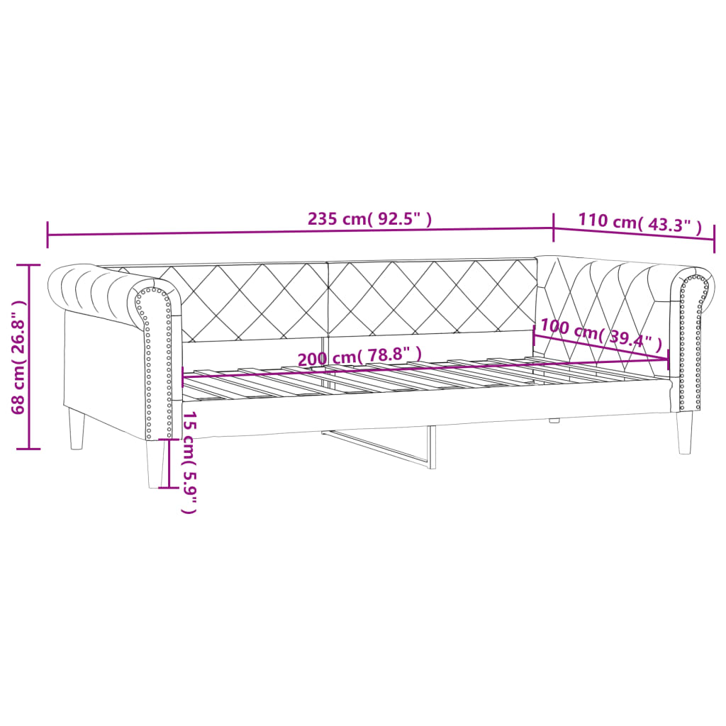 Dnevni krevet crni 100 x 200 cm od umjetne kože