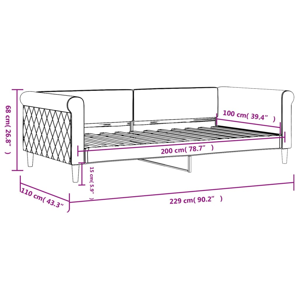 Dnevni krevet svjetlosivi 100 x 200 cm baršunasti
