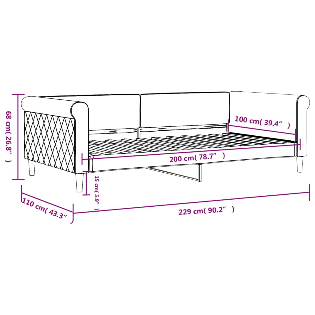 Dnevni krevet crni 100 x 200 cm baršunasti