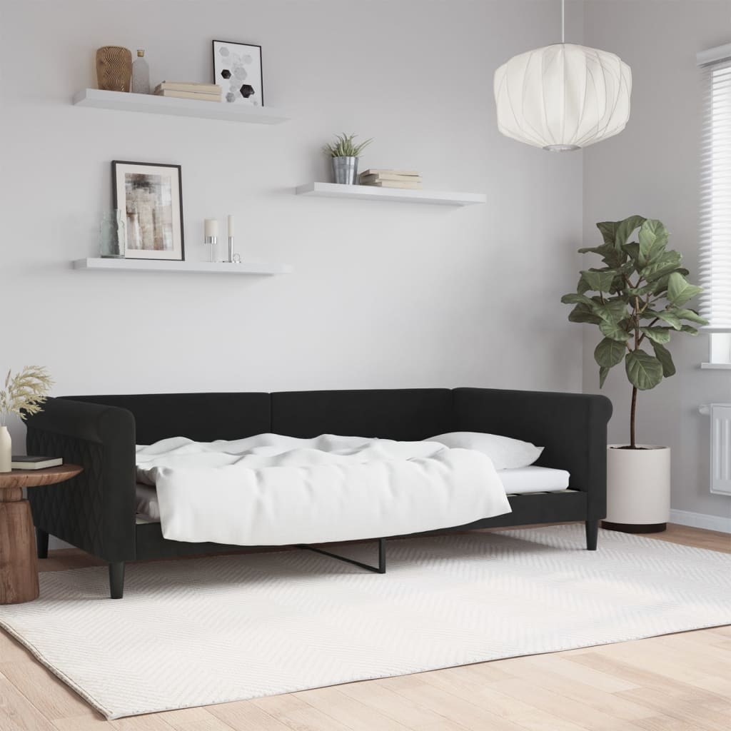 Dnevni krevet crni 100 x 200 cm baršunasti