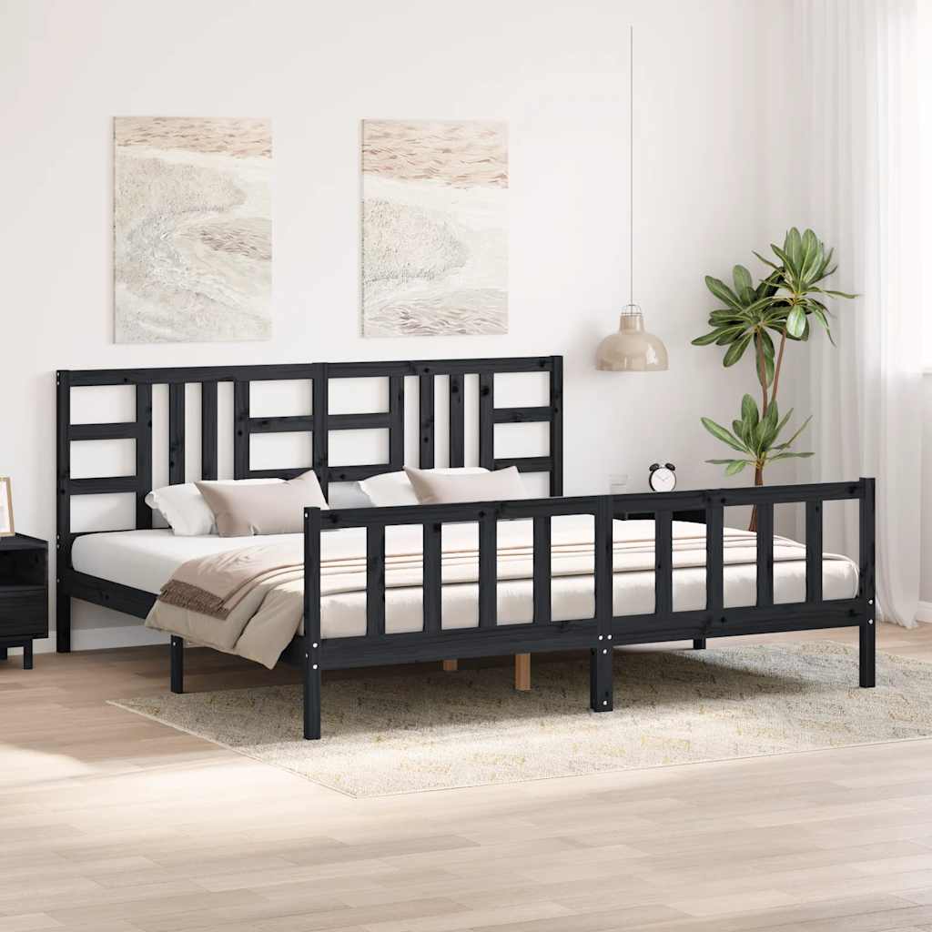Okvir za krevet s uzglavljem crni 200 x 200 cm od masivnog drva