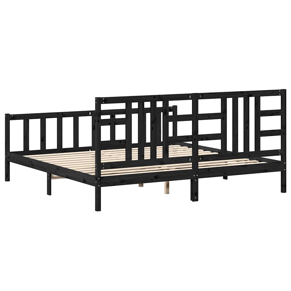 Okvir za krevet s uzglavljem crni 200 x 200 cm od masivnog drva