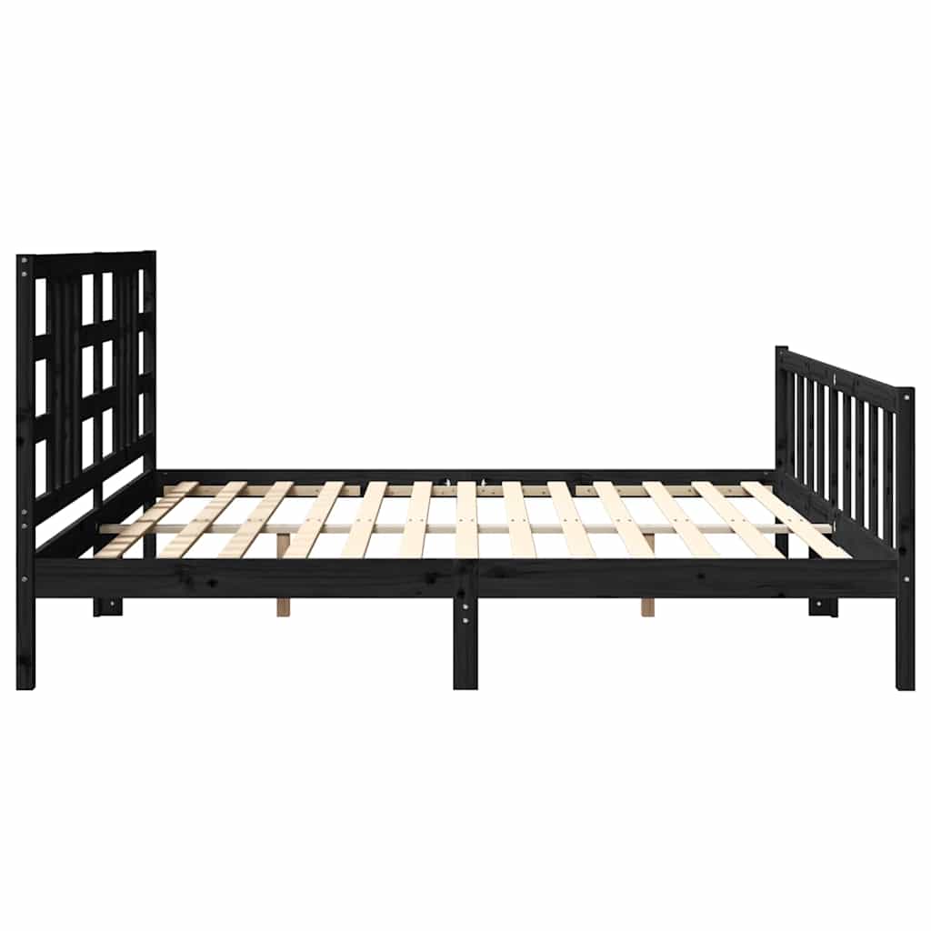 Okvir za krevet s uzglavljem crni 200 x 200 cm od masivnog drva