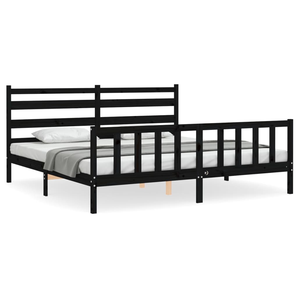 Okvir za krevet s uzglavljem crni 200 x 200 cm od masivnog drva