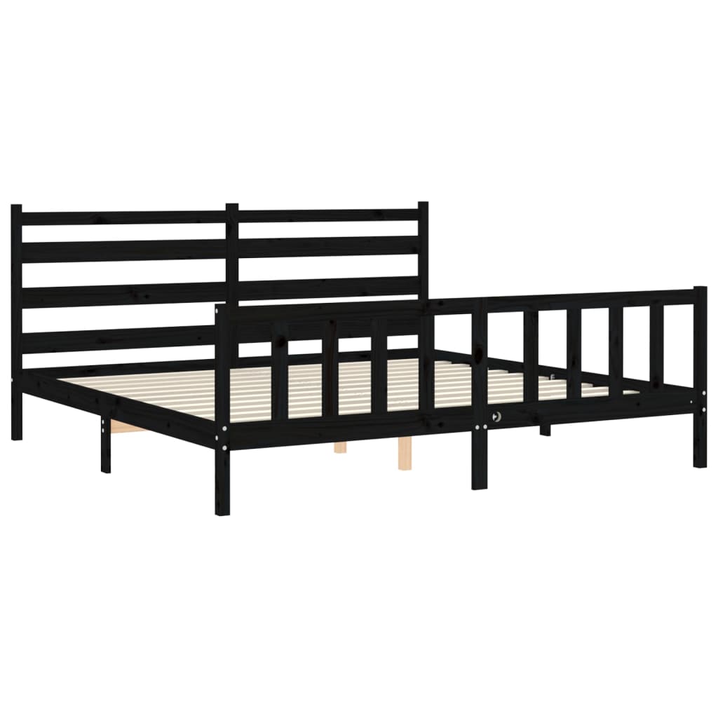 Okvir za krevet s uzglavljem crni 200 x 200 cm od masivnog drva