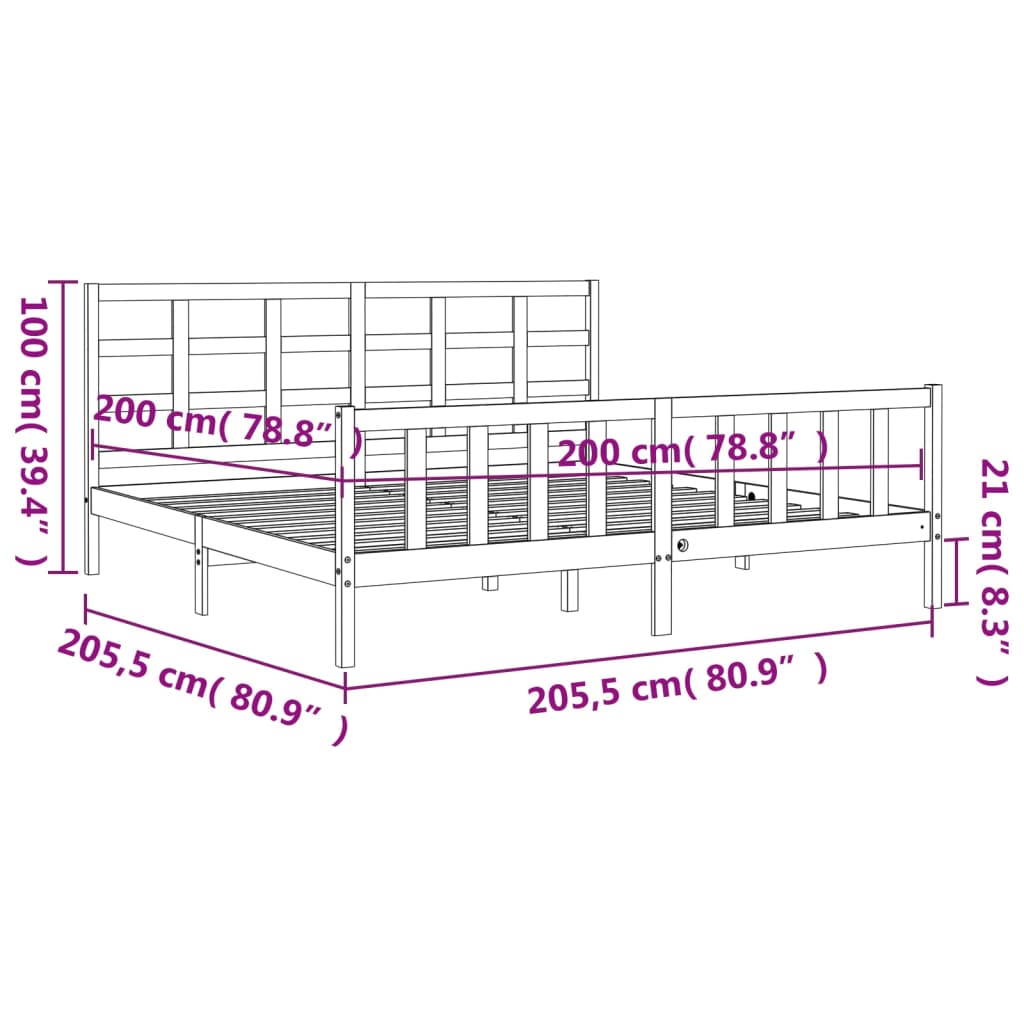 Okvir za krevet s uzglavljem crni 200 x 200 cm od masivnog drva