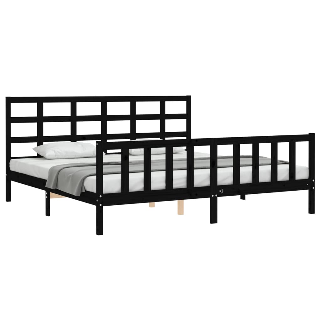 Okvir za krevet s uzglavljem crni 200 x 200 cm od masivnog drva