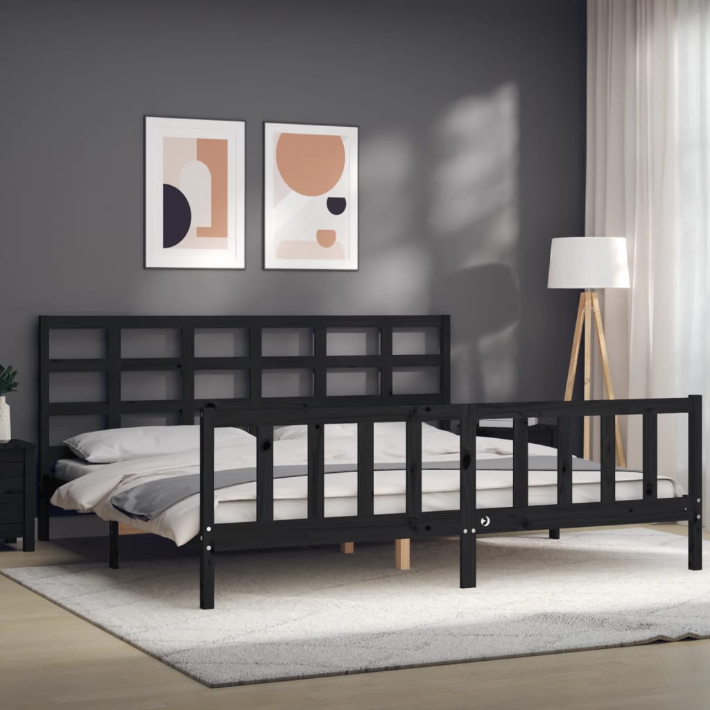 Okvir za krevet s uzglavljem crni 200 x 200 cm od masivnog drva