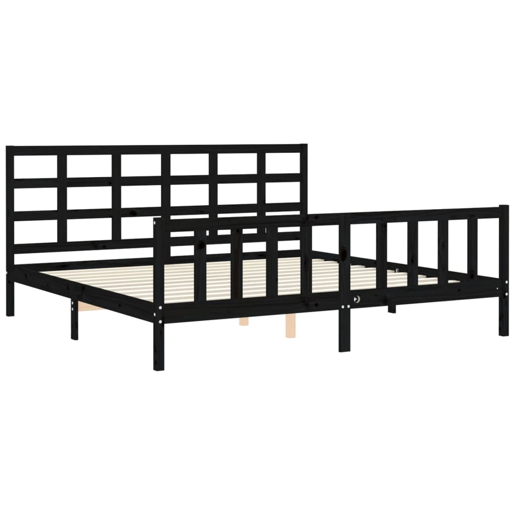 Okvir za krevet s uzglavljem crni 200 x 200 cm od masivnog drva