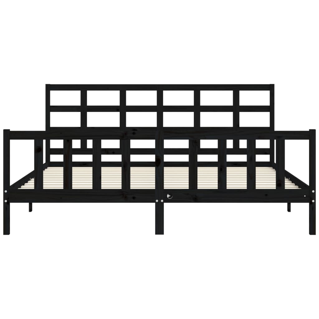 Okvir za krevet s uzglavljem crni 200 x 200 cm od masivnog drva