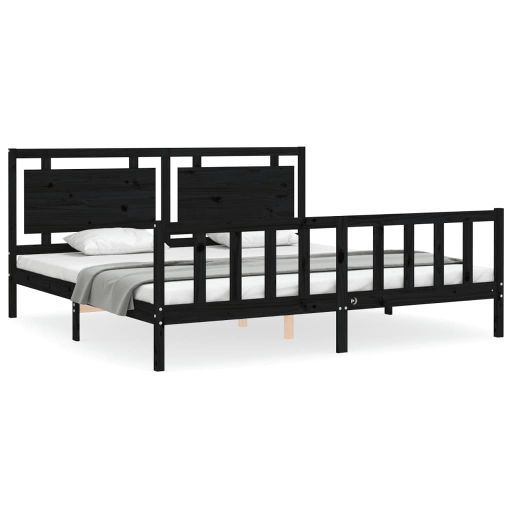 Okvir za krevet s uzglavljem crni 200 x 200 cm od masivnog drva