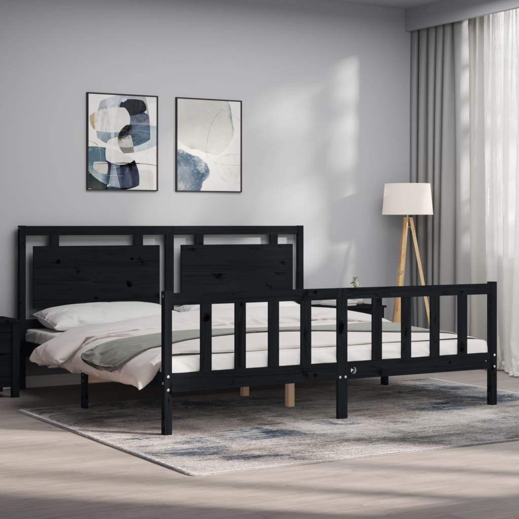 Okvir za krevet s uzglavljem crni 200 x 200 cm od masivnog drva
