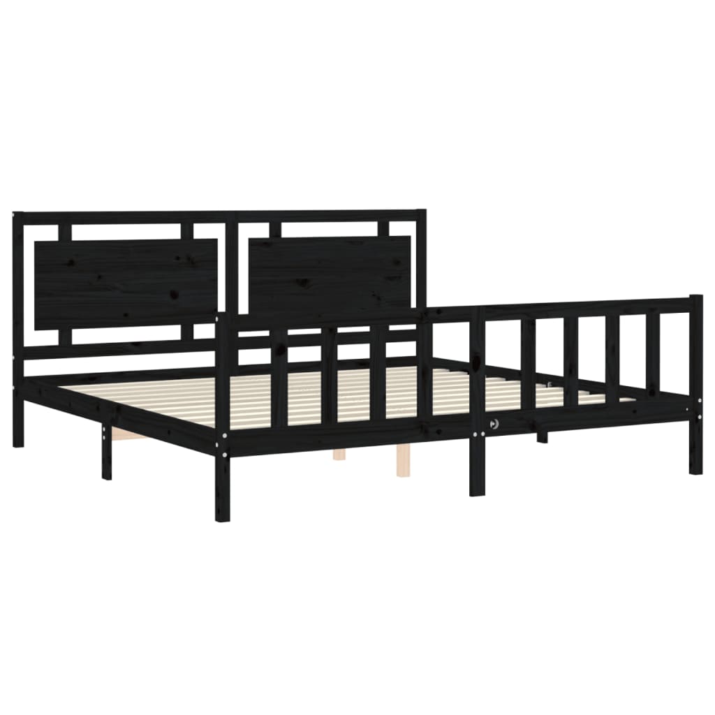 Okvir za krevet s uzglavljem crni 200 x 200 cm od masivnog drva