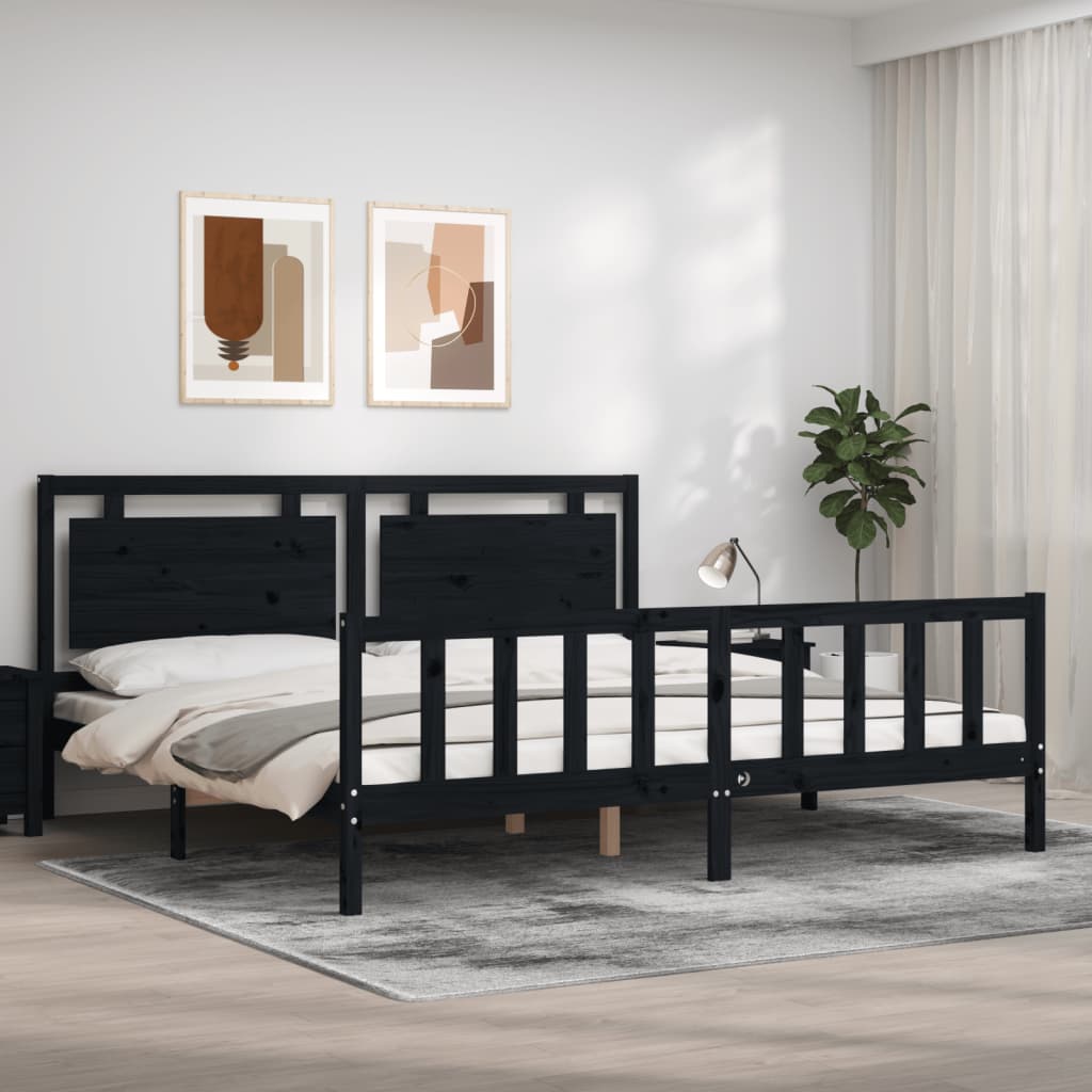 Okvir za krevet s uzglavljem crni 200 x 200 cm od masivnog drva