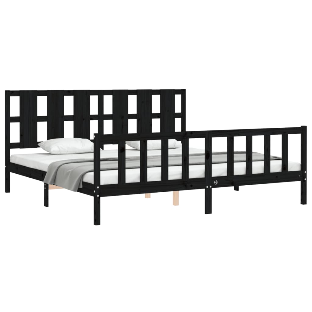 Okvir za krevet s uzglavljem crni 200 x 200 cm od masivnog drva